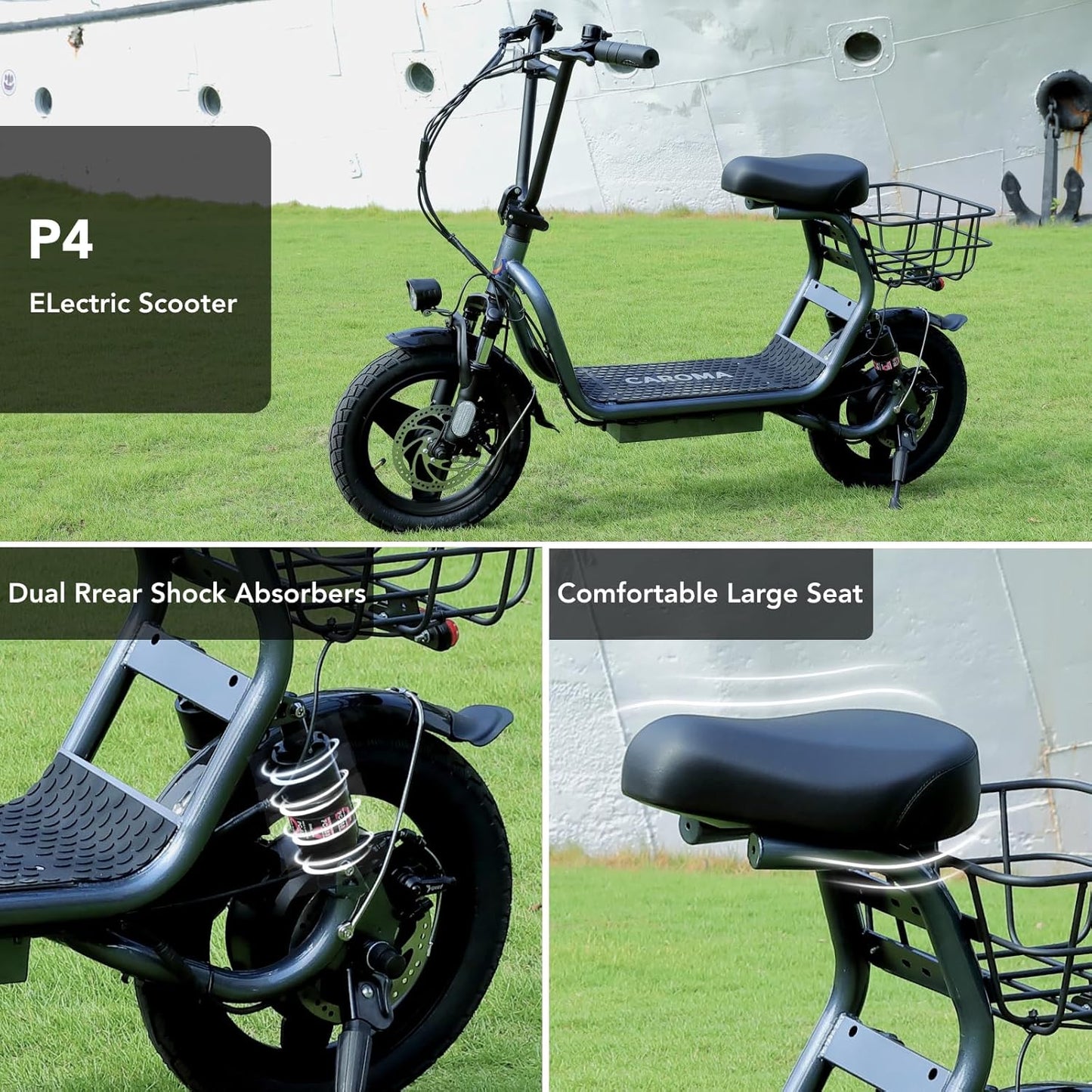 Peak 1200W Foldable Electric Scooter with Seat, 14" Fat Tire Adult Scooter, 500Wh Battery up to 30 Miles & 20MPH, Commuting with Basket & Shock Absorbing