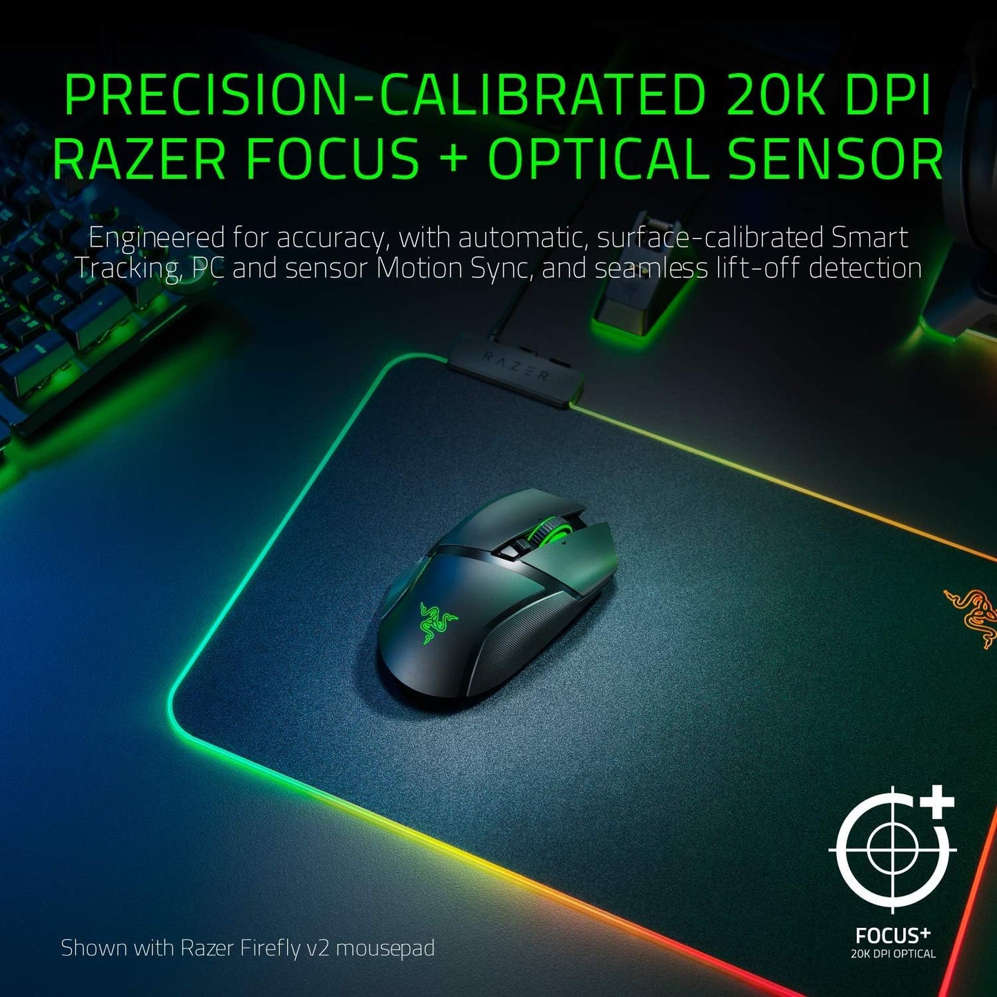 Basilisk Ultimate Wireless Gaming Mouse: 20K DPI Optical Sensor - 11 Programmable Buttons - 100Hr Battery - Classic Black