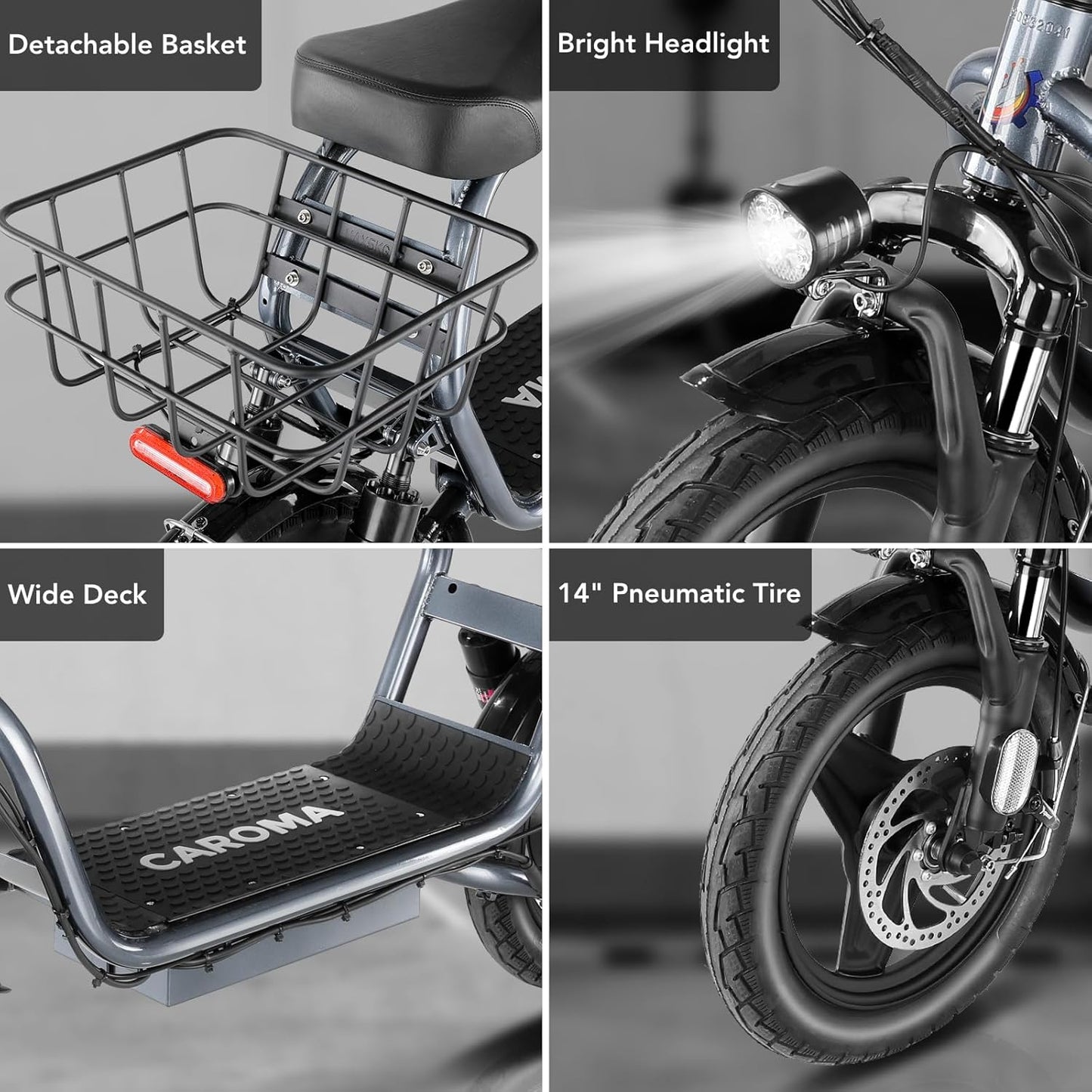 Peak 1200W Foldable Electric Scooter with Seat, 14" Fat Tire Adult Scooter, 500Wh Battery up to 30 Miles & 20MPH, Commuting with Basket & Shock Absorbing