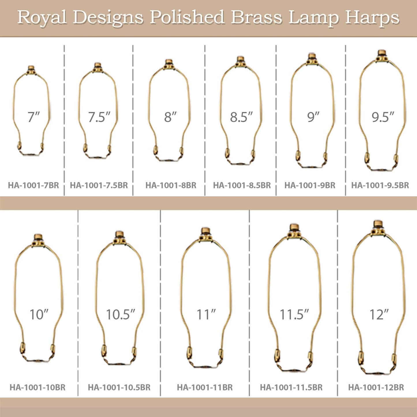 Heavy Duty Harp for Lamp Shade Holder, 7 Inch, Polished Brown Base