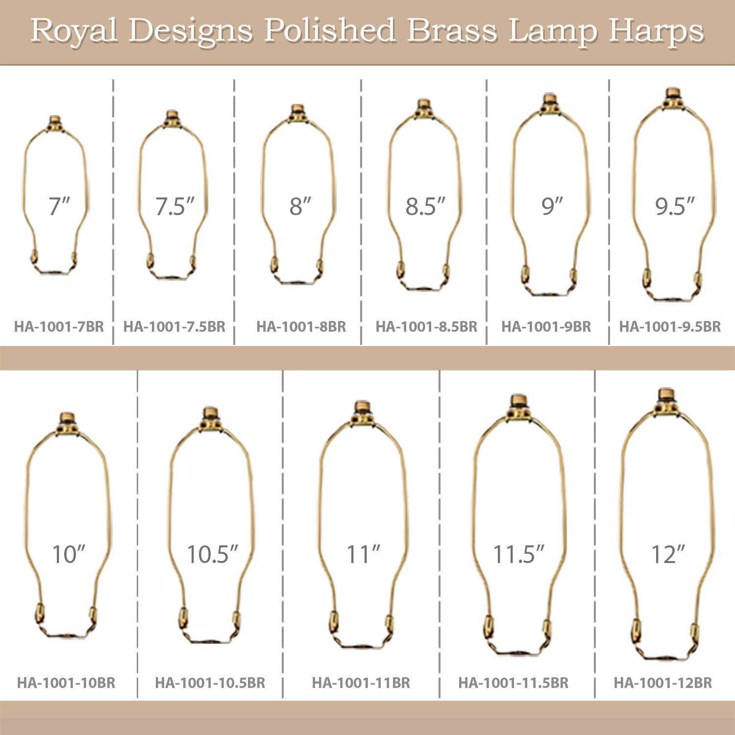 Heavy Duty Harp for Lamp Shade Holder, 7 Inch, Polished Brown Base