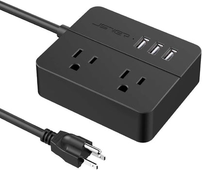 USB Power Strip  Power Strip with 3 USB, Power Strip Surge Protector, 2 AC Outlet Strip, USB Charging Station with 3.94Ft Extension Cord, Mini Power Cord for Home, Office, Dorm, Travel (Black)