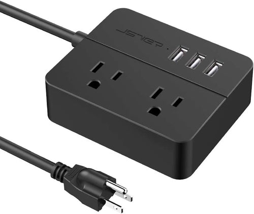 USB Power Strip  Power Strip with 3 USB, Power Strip Surge Protector, 2 AC Outlet Strip, USB Charging Station with 3.94Ft Extension Cord, Mini Power Cord for Home, Office, Dorm, Travel (Black)