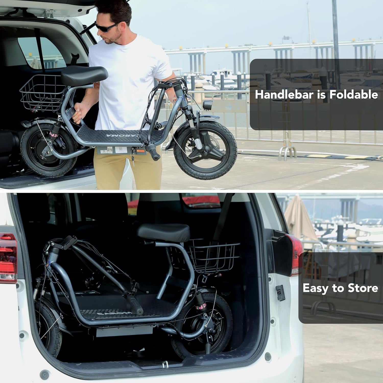 Peak 1200W Foldable Electric Scooter with Seat, 14" Fat Tire Adult Scooter, 500Wh Battery up to 30 Miles & 20MPH, Commuting with Basket & Shock Absorbing