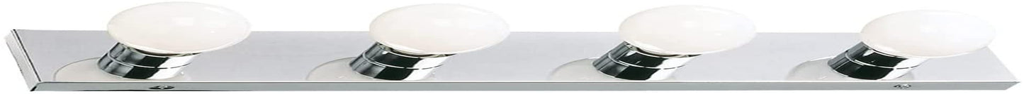 Vanity Lighting, Steel Construction, 4 Vanity Lights, Dimmable, Uses Four 60W Bulbs, Polished Chrome, 24.0 In. W X 4.3 In. H X 2.0 In. D, 500892