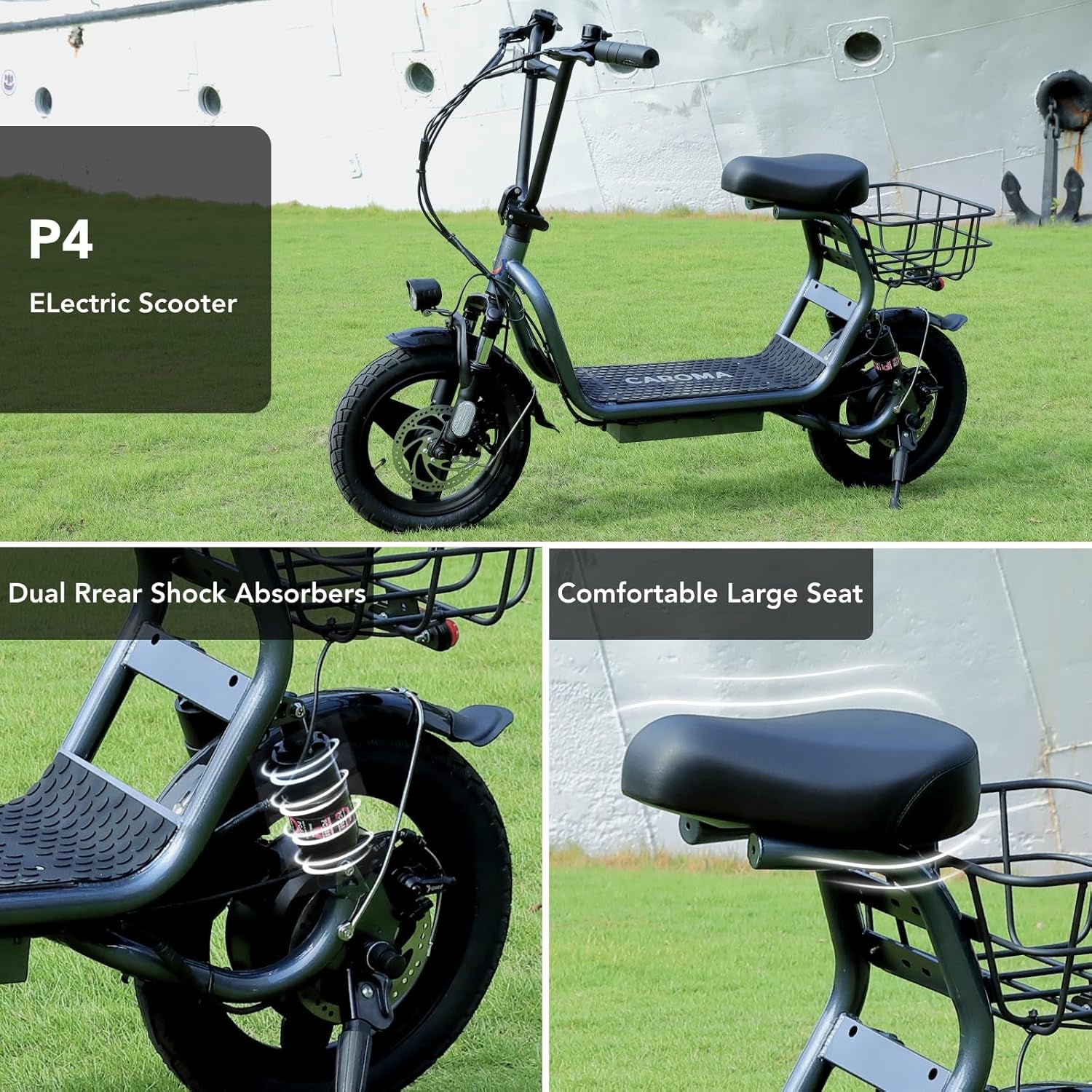 Peak 1200W Foldable Electric Scooter with Seat, 14" Fat Tire Adult Scooter, 500Wh Battery up to 30 Miles & 20MPH, Commuting with Basket & Shock Absorbing