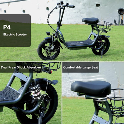 Peak 1200W Foldable Electric Scooter with Seat, 14" Fat Tire Adult Scooter, 500Wh Battery up to 30 Miles & 20MPH, Commuting with Basket & Shock Absorbing