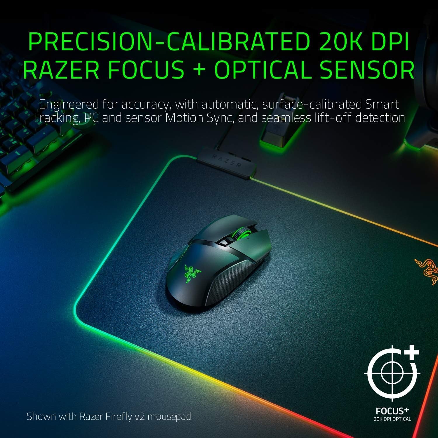 Basilisk Ultimate Wireless Gaming Mouse: 20K DPI Optical Sensor - 11 Programmable Buttons - 100Hr Battery - Classic Black
