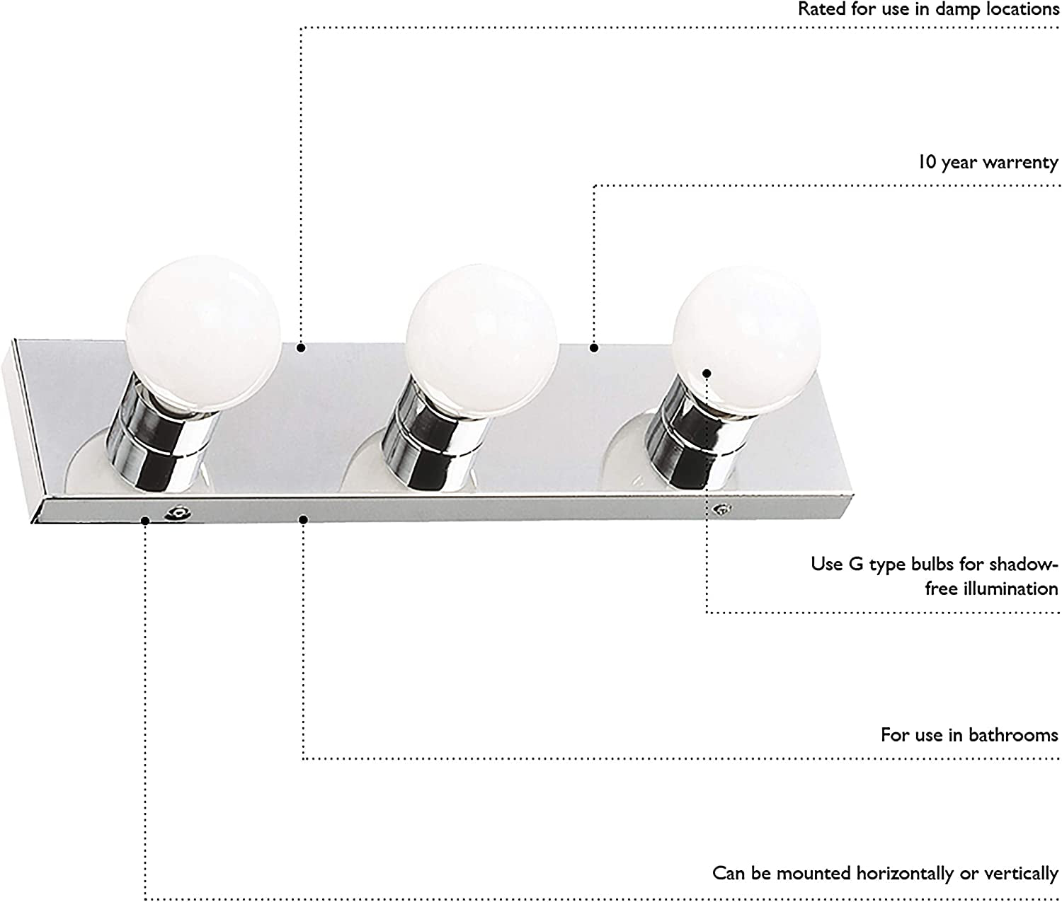 Vanity Lighting, Steel Construction, 4 Vanity Lights, Dimmable, Uses Four 60W Bulbs, Polished Chrome, 24.0 In. W X 4.3 In. H X 2.0 In. D, 500892