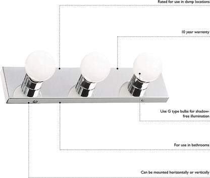 Vanity Lighting, Steel Construction, 4 Vanity Lights, Dimmable, Uses Four 60W Bulbs, Polished Chrome, 24.0 In. W X 4.3 In. H X 2.0 In. D, 500892