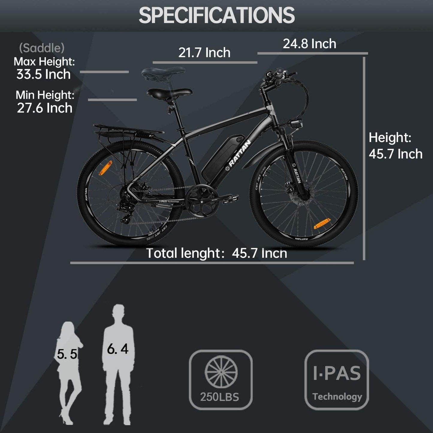 Rattan Electric Mountain Ebikes 48V 350W