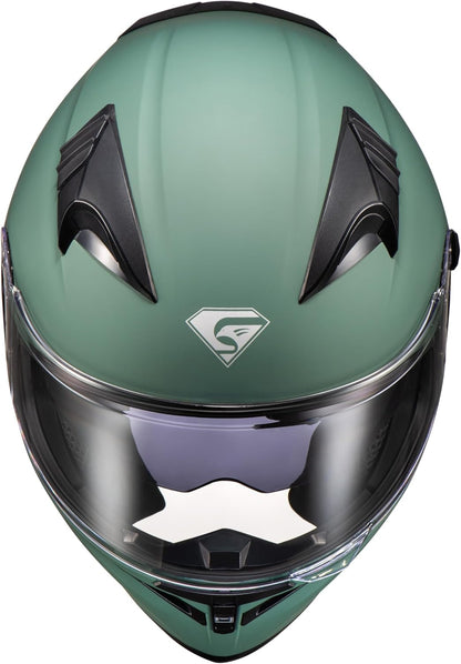 Full Face Motorcycle Helmet with Internal Tinted Visor & DOT Approved for Moped ATV Cruiser Scooter (Alpine Matt Green, Medium)