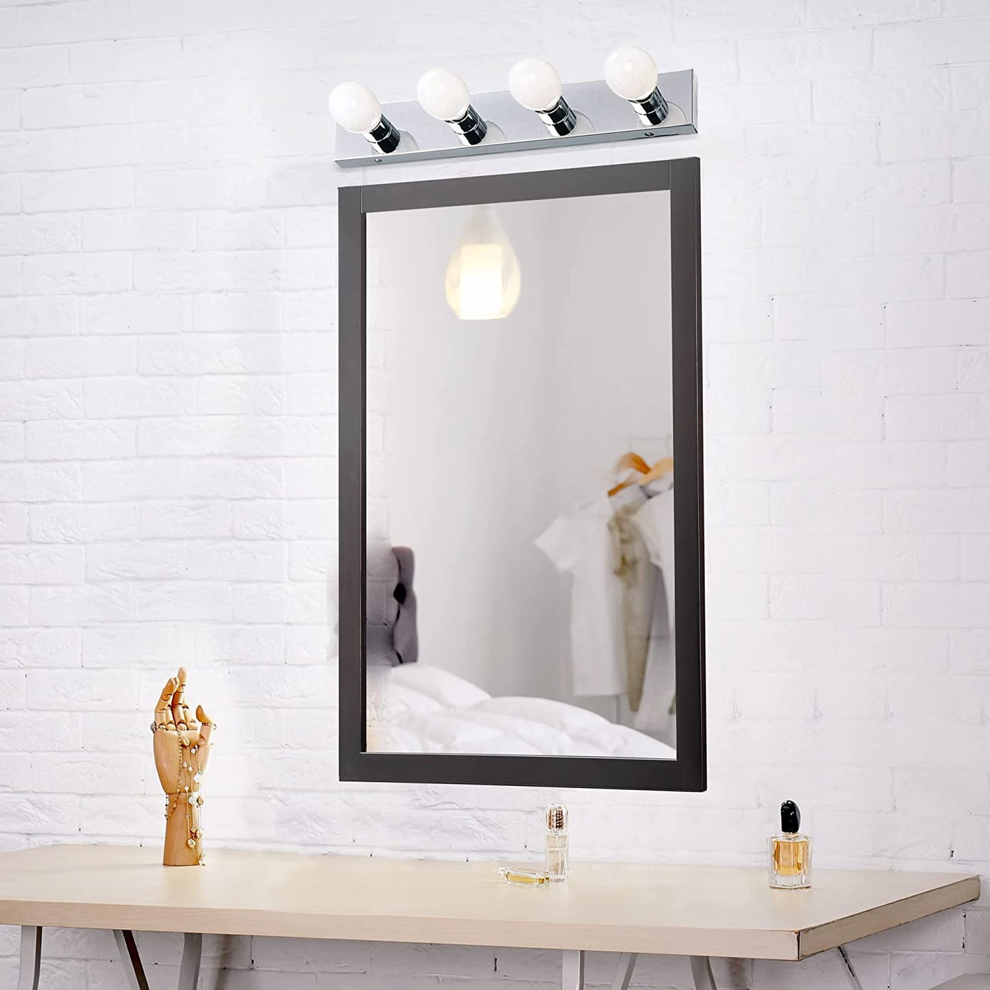 Vanity Lighting, Steel Construction, 4 Vanity Lights, Dimmable, Uses Four 60W Bulbs, Polished Chrome, 24.0 In. W X 4.3 In. H X 2.0 In. D, 500892