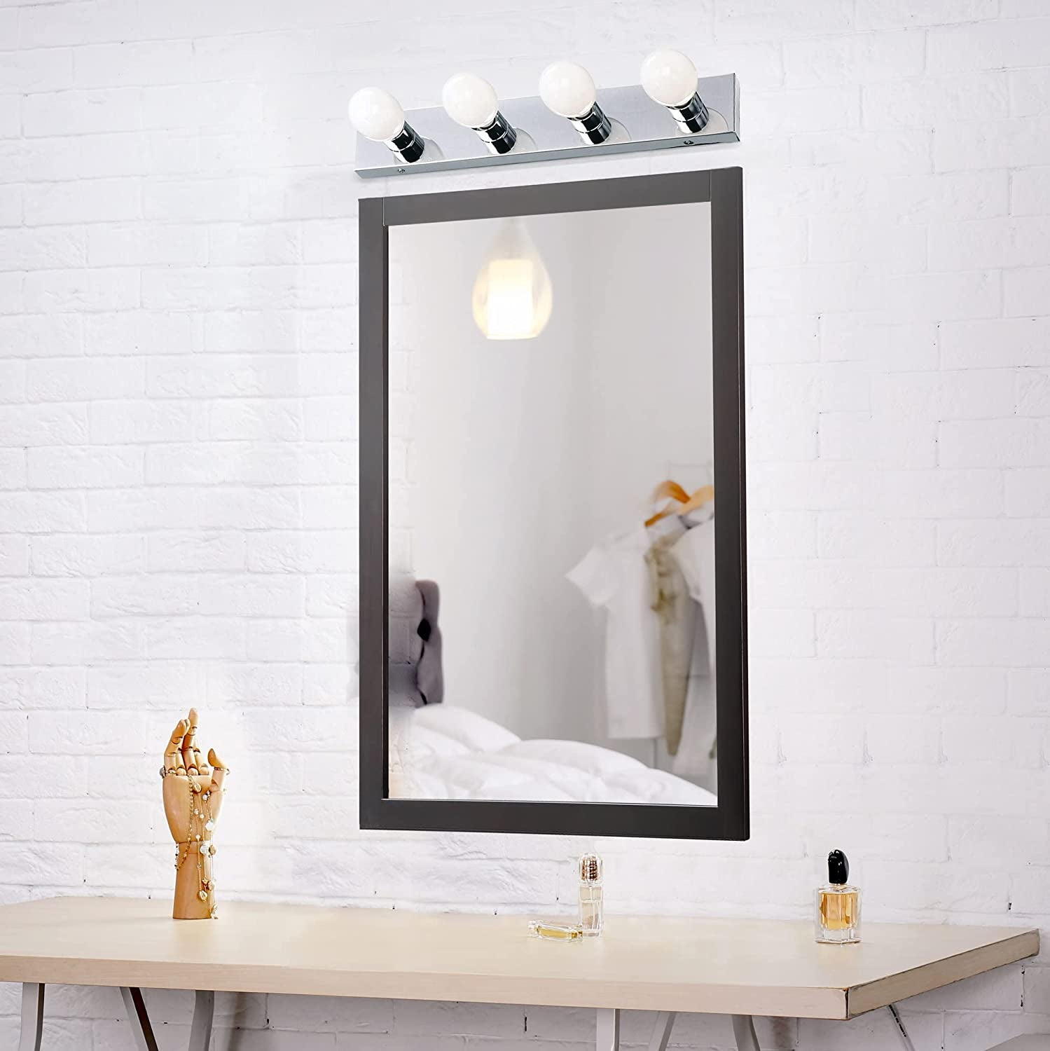 Vanity Lighting, Steel Construction, 4 Vanity Lights, Dimmable, Uses Four 60W Bulbs, Polished Chrome, 24.0 In. W X 4.3 In. H X 2.0 In. D, 500892