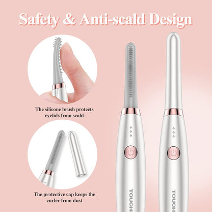 Heated Eyelash Curler, Updated Electric Eyelash Curler for Soft and Short/Long Eyelashes, USB Rechargeable, Quick Natural Curling and Long Lasting, 3 Temperature Modes TB-1859 White