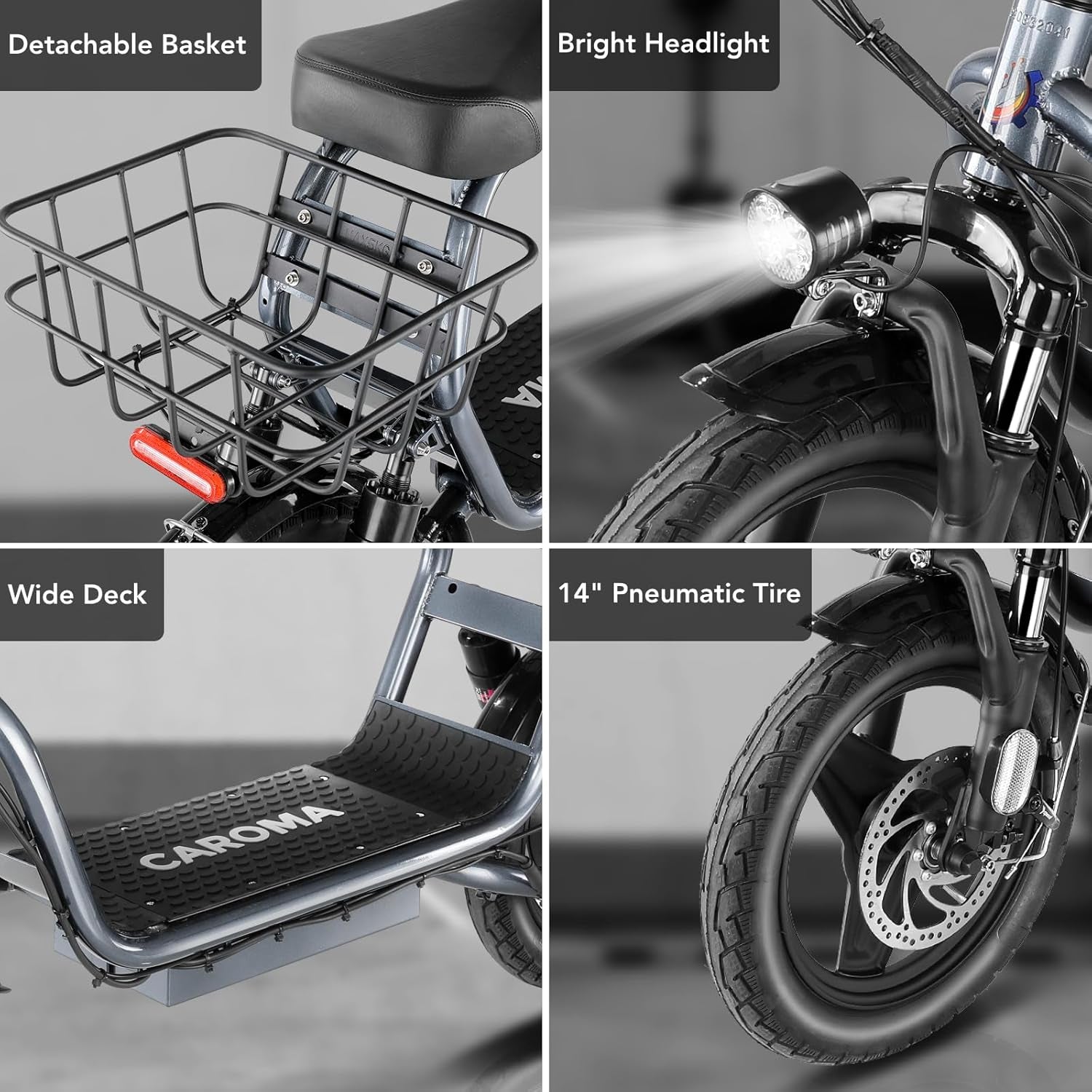 Peak 1200W Foldable Electric Scooter with Seat, 14" Fat Tire Adult Scooter, 500Wh Battery up to 30 Miles & 20MPH, Commuting with Basket & Shock Absorbing