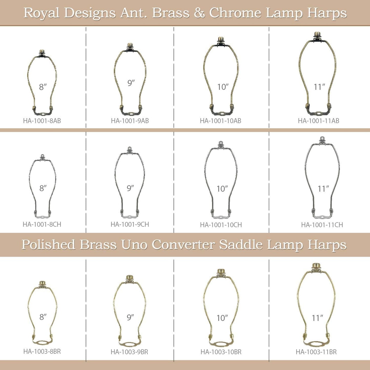 Heavy Duty Harp for Lamp Shade Holder, 7 Inch, Polished Brown Base