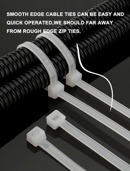 Long Zip Ties 12 Inch Clear 0.19" Nylon Cable Ties Heavy Duty 50 Lbs Strength Strong for Privacy Fence Outdoor,Electrical Plastic Tie Straps Weather Resistant 100 Pcs White